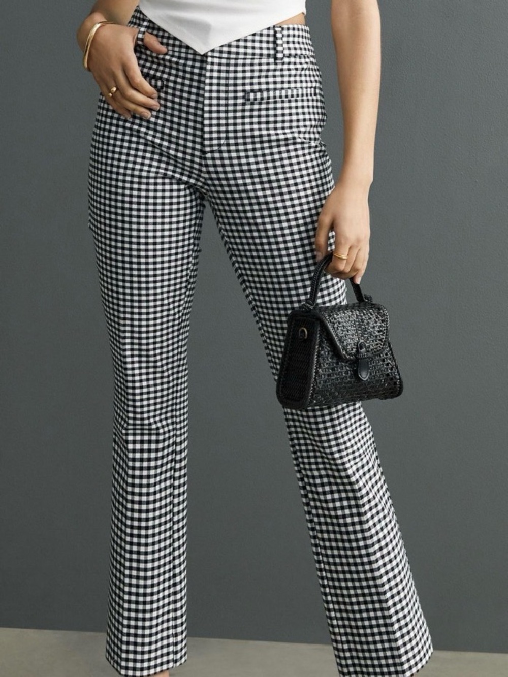 Anthropologie The Essential Slim Kick Flare Check Pattern Pants Size US 2